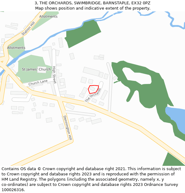 3, THE ORCHARDS, SWIMBRIDGE, BARNSTAPLE, EX32 0PZ: Location map and indicative extent of plot