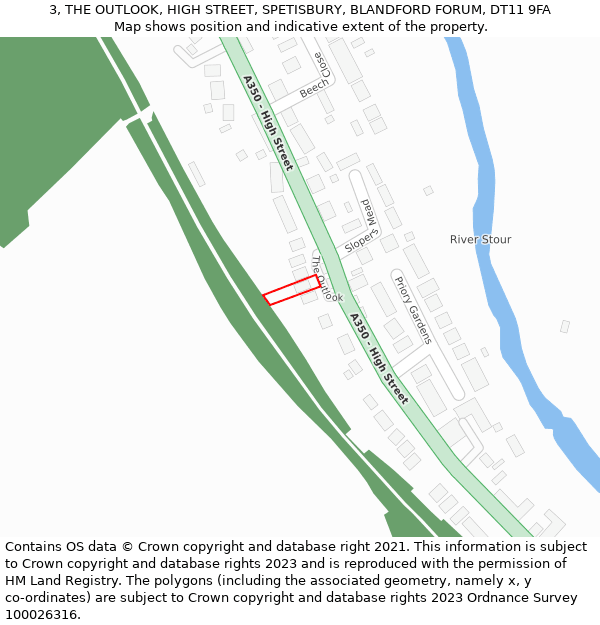 3, THE OUTLOOK, HIGH STREET, SPETISBURY, BLANDFORD FORUM, DT11 9FA: Location map and indicative extent of plot