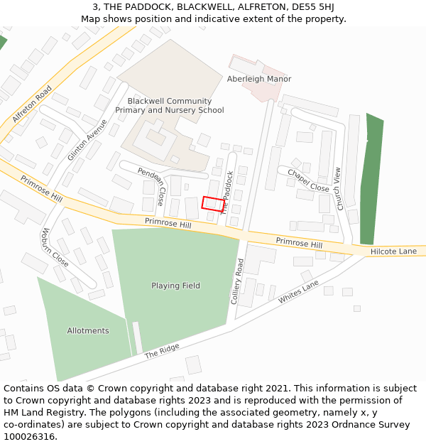 3, THE PADDOCK, BLACKWELL, ALFRETON, DE55 5HJ: Location map and indicative extent of plot