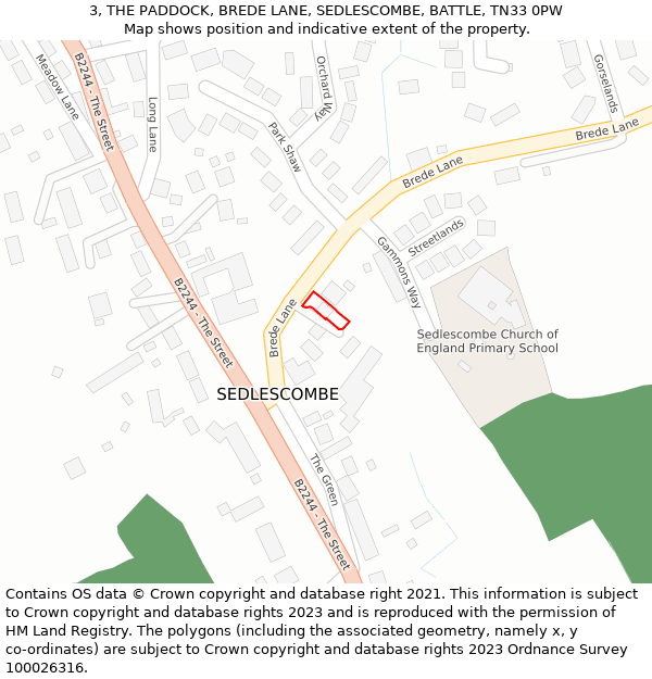 3, THE PADDOCK, BREDE LANE, SEDLESCOMBE, BATTLE, TN33 0PW: Location map and indicative extent of plot