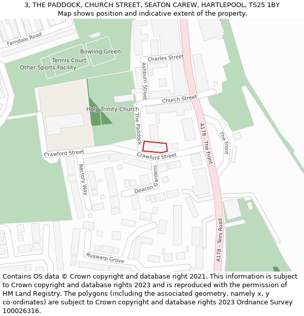 3, THE PADDOCK, CHURCH STREET, SEATON CAREW, HARTLEPOOL, TS25 1BY: Location map and indicative extent of plot
