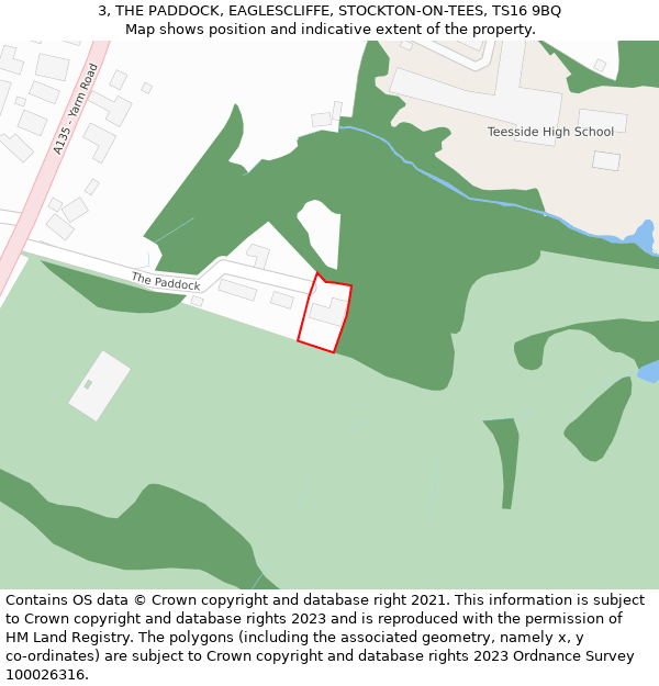3, THE PADDOCK, EAGLESCLIFFE, STOCKTON-ON-TEES, TS16 9BQ: Location map and indicative extent of plot