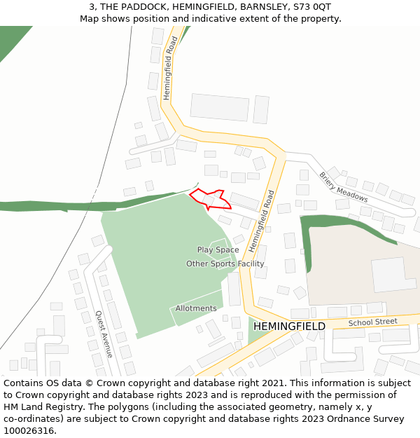 3, THE PADDOCK, HEMINGFIELD, BARNSLEY, S73 0QT: Location map and indicative extent of plot
