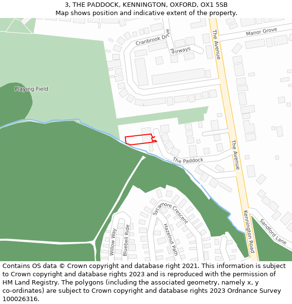 3, THE PADDOCK, KENNINGTON, OXFORD, OX1 5SB: Location map and indicative extent of plot