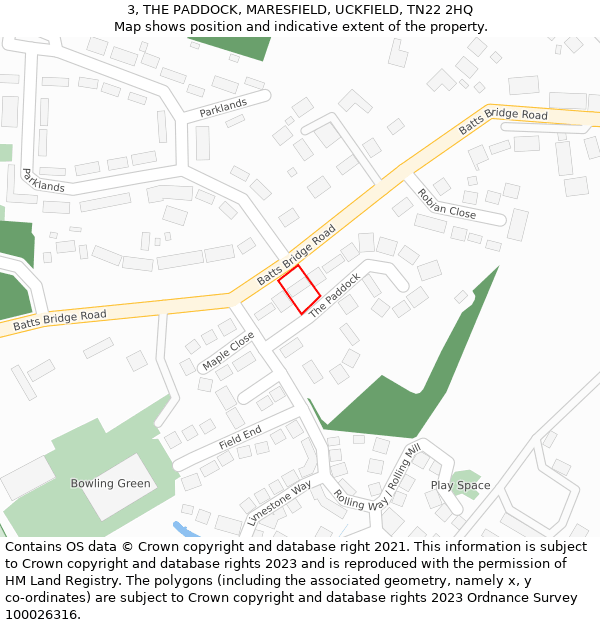 3, THE PADDOCK, MARESFIELD, UCKFIELD, TN22 2HQ: Location map and indicative extent of plot