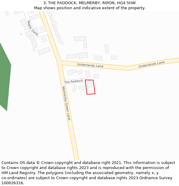 3, THE PADDOCK, MELMERBY, RIPON, HG4 5HW: Location map and indicative extent of plot