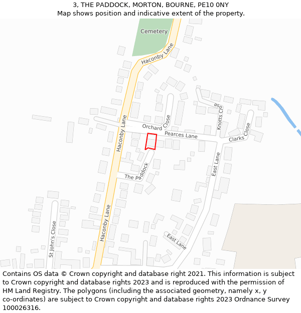 3, THE PADDOCK, MORTON, BOURNE, PE10 0NY: Location map and indicative extent of plot