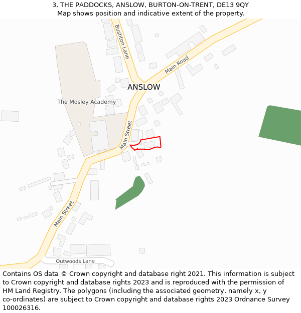 3, THE PADDOCKS, ANSLOW, BURTON-ON-TRENT, DE13 9QY: Location map and indicative extent of plot