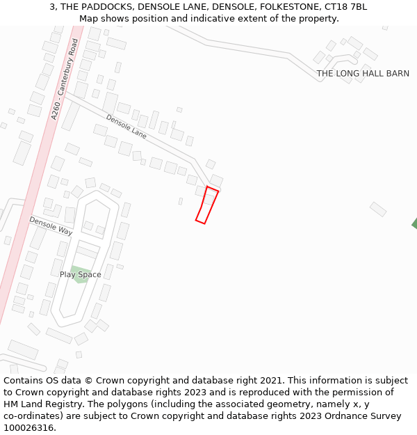 3, THE PADDOCKS, DENSOLE LANE, DENSOLE, FOLKESTONE, CT18 7BL: Location map and indicative extent of plot