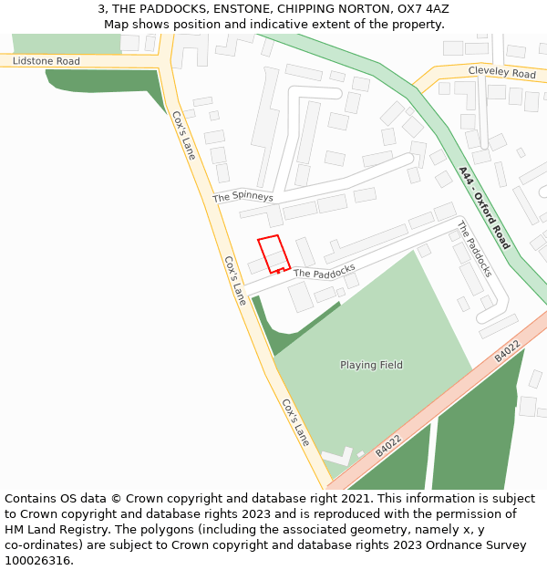 3, THE PADDOCKS, ENSTONE, CHIPPING NORTON, OX7 4AZ: Location map and indicative extent of plot