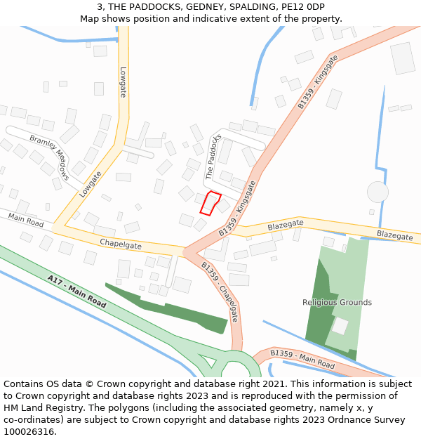 3, THE PADDOCKS, GEDNEY, SPALDING, PE12 0DP: Location map and indicative extent of plot