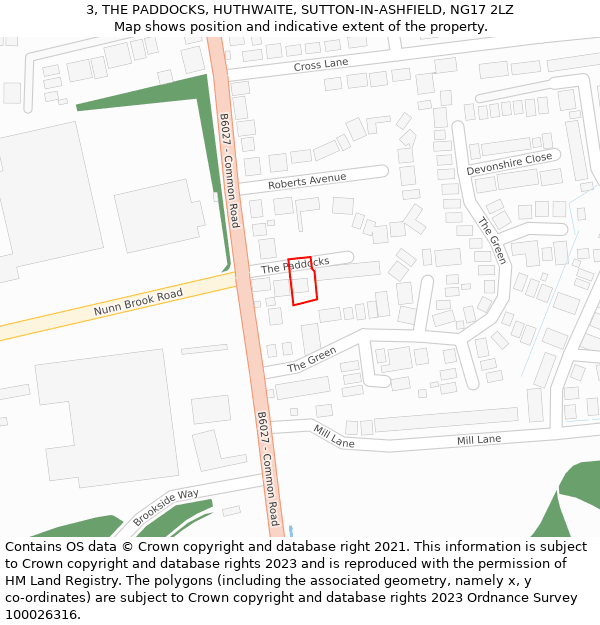 3, THE PADDOCKS, HUTHWAITE, SUTTON-IN-ASHFIELD, NG17 2LZ: Location map and indicative extent of plot