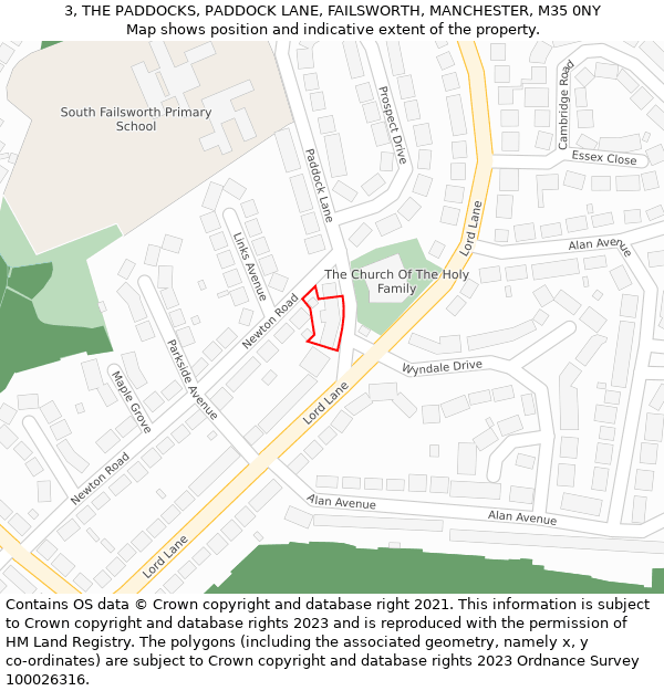 3, THE PADDOCKS, PADDOCK LANE, FAILSWORTH, MANCHESTER, M35 0NY: Location map and indicative extent of plot