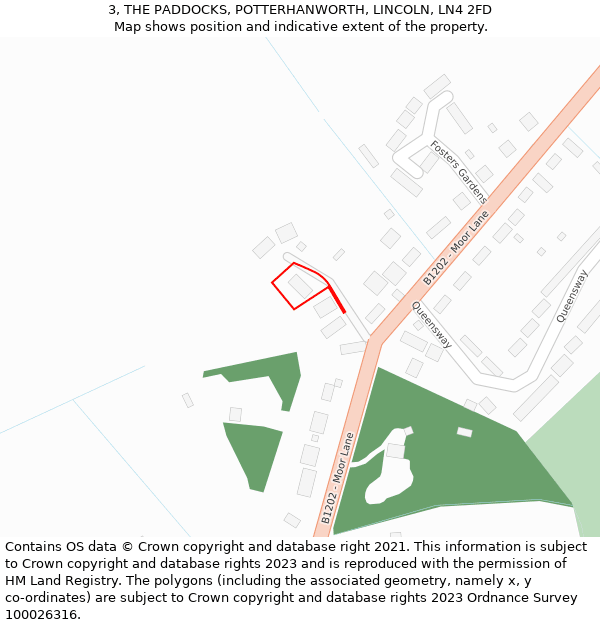3, THE PADDOCKS, POTTERHANWORTH, LINCOLN, LN4 2FD: Location map and indicative extent of plot