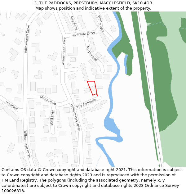 3, THE PADDOCKS, PRESTBURY, MACCLESFIELD, SK10 4DB: Location map and indicative extent of plot
