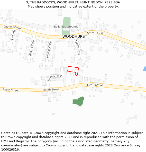 3, THE PADDOCKS, WOODHURST, HUNTINGDON, PE28 3GA: Location map and indicative extent of plot