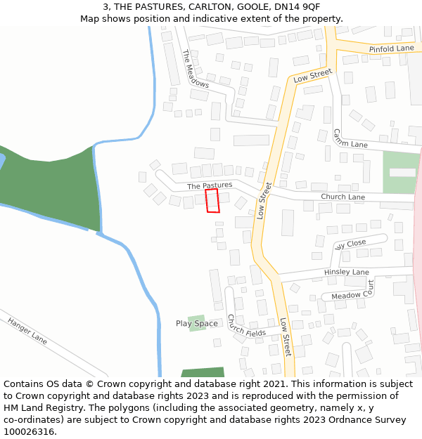 3, THE PASTURES, CARLTON, GOOLE, DN14 9QF: Location map and indicative extent of plot