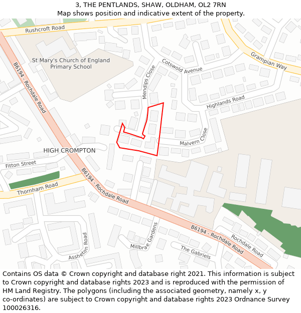 3, THE PENTLANDS, SHAW, OLDHAM, OL2 7RN: Location map and indicative extent of plot