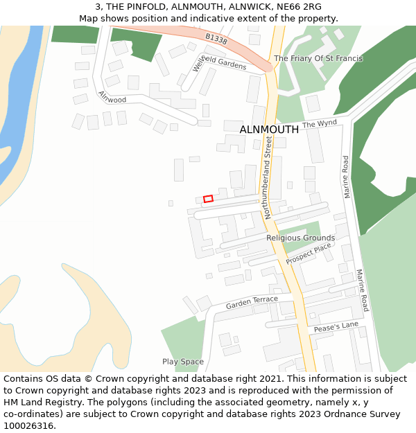 3, THE PINFOLD, ALNMOUTH, ALNWICK, NE66 2RG: Location map and indicative extent of plot