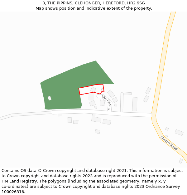 3, THE PIPPINS, CLEHONGER, HEREFORD, HR2 9SG: Location map and indicative extent of plot