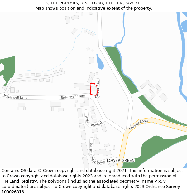 3, THE POPLARS, ICKLEFORD, HITCHIN, SG5 3TT: Location map and indicative extent of plot