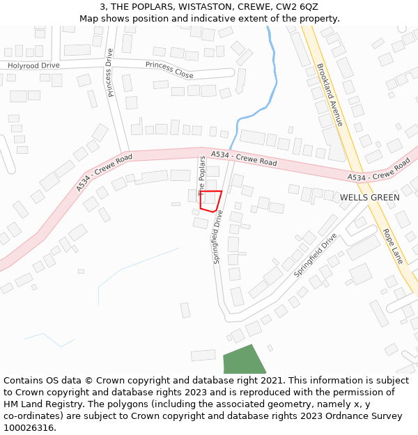 3, THE POPLARS, WISTASTON, CREWE, CW2 6QZ: Location map and indicative extent of plot