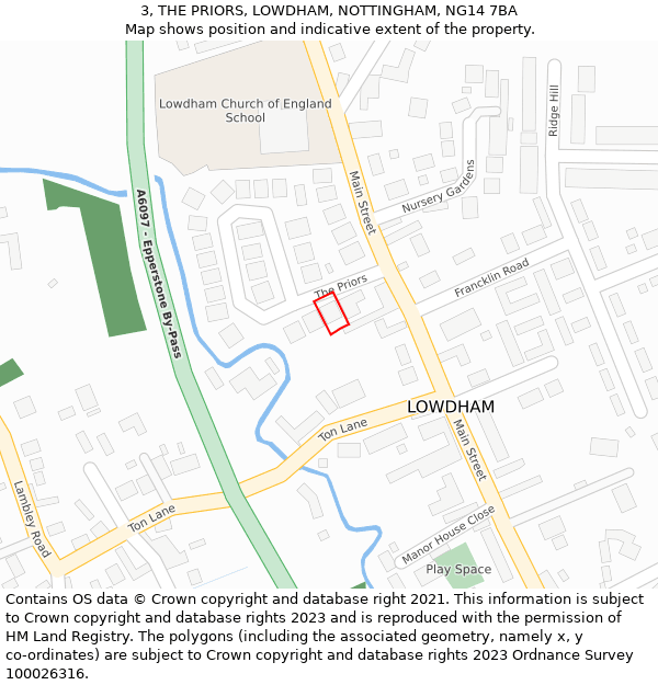 3, THE PRIORS, LOWDHAM, NOTTINGHAM, NG14 7BA: Location map and indicative extent of plot
