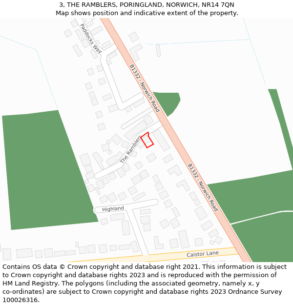 3, THE RAMBLERS, PORINGLAND, NORWICH, NR14 7QN: Location map and indicative extent of plot