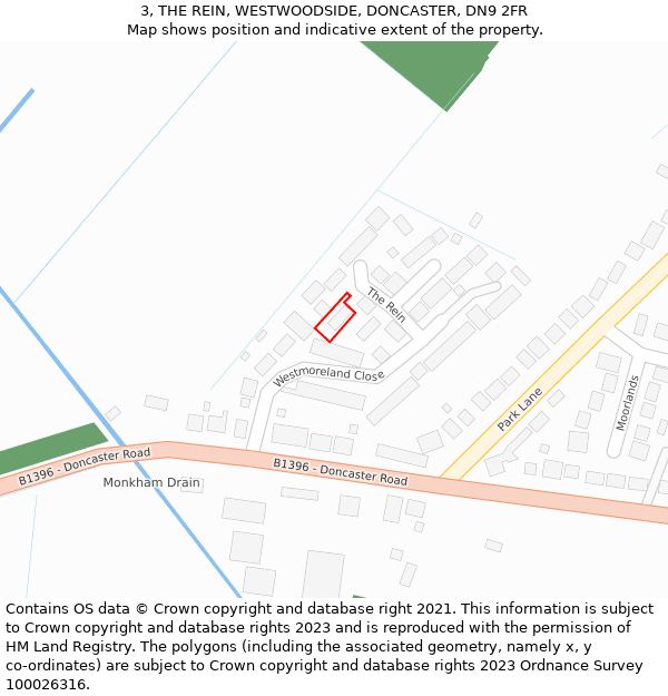 3, THE REIN, WESTWOODSIDE, DONCASTER, DN9 2FR: Location map and indicative extent of plot