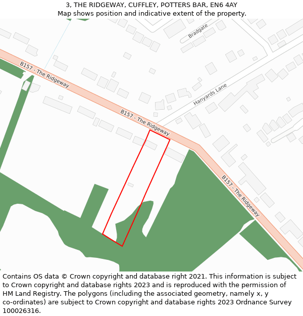 3, THE RIDGEWAY, CUFFLEY, POTTERS BAR, EN6 4AY: Location map and indicative extent of plot