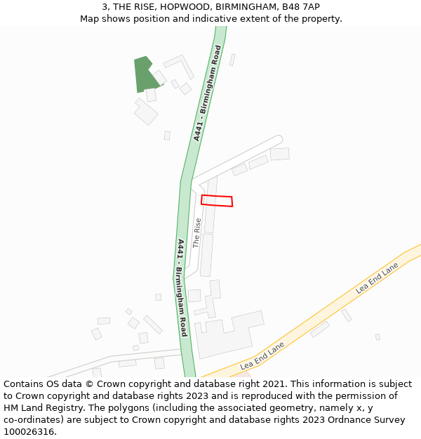 3, THE RISE, HOPWOOD, BIRMINGHAM, B48 7AP: Location map and indicative extent of plot