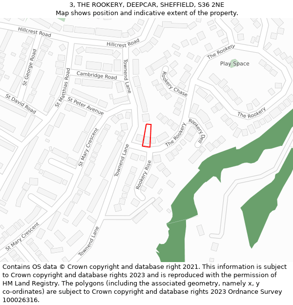 3, THE ROOKERY, DEEPCAR, SHEFFIELD, S36 2NE: Location map and indicative extent of plot