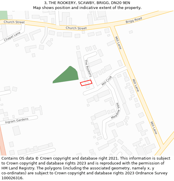 3, THE ROOKERY, SCAWBY, BRIGG, DN20 9EN: Location map and indicative extent of plot