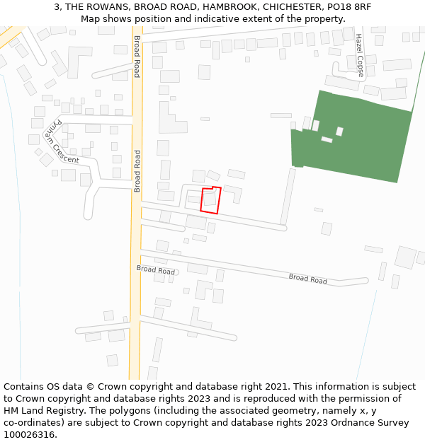 3, THE ROWANS, BROAD ROAD, HAMBROOK, CHICHESTER, PO18 8RF: Location map and indicative extent of plot