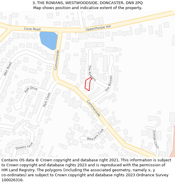 3, THE ROWANS, WESTWOODSIDE, DONCASTER, DN9 2PQ: Location map and indicative extent of plot