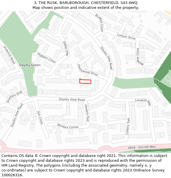 3, THE RUSK, BARLBOROUGH, CHESTERFIELD, S43 4WQ: Location map and indicative extent of plot