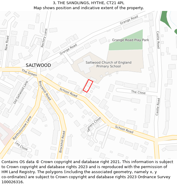 3, THE SANDLINGS, HYTHE, CT21 4PL: Location map and indicative extent of plot