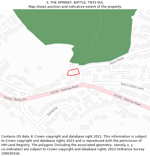 3, THE SPINNEY, BATTLE, TN33 0UL: Location map and indicative extent of plot