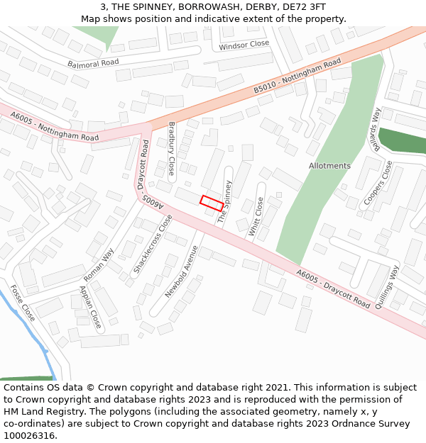 3, THE SPINNEY, BORROWASH, DERBY, DE72 3FT: Location map and indicative extent of plot