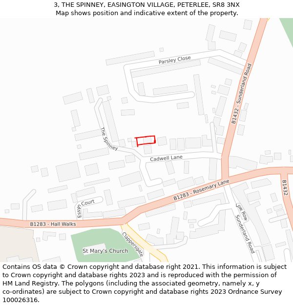3, THE SPINNEY, EASINGTON VILLAGE, PETERLEE, SR8 3NX: Location map and indicative extent of plot