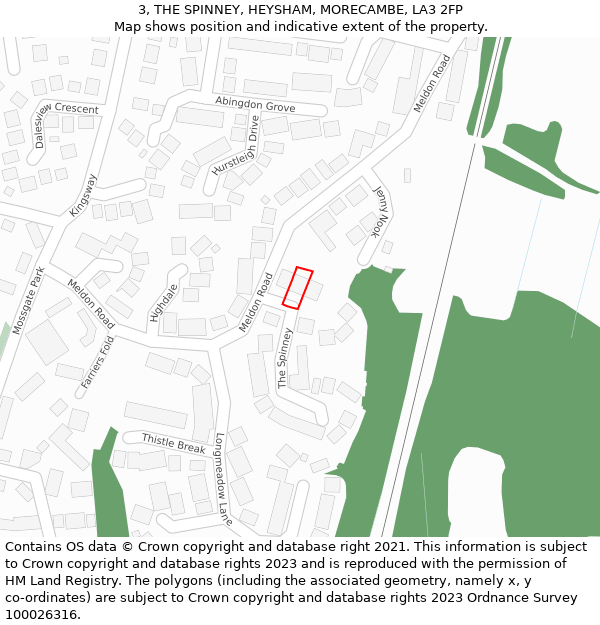 3, THE SPINNEY, HEYSHAM, MORECAMBE, LA3 2FP: Location map and indicative extent of plot