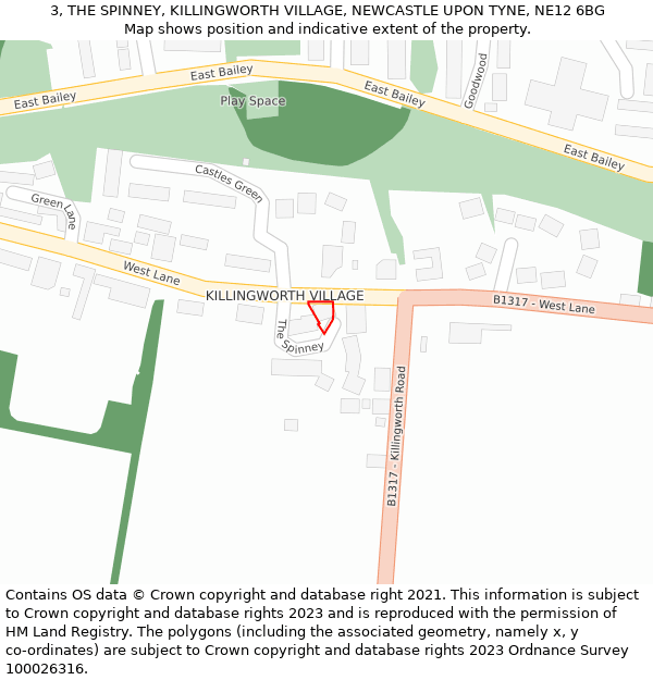 3, THE SPINNEY, KILLINGWORTH VILLAGE, NEWCASTLE UPON TYNE, NE12 6BG: Location map and indicative extent of plot