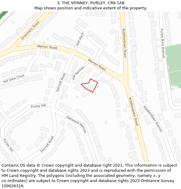 3, THE SPINNEY, PURLEY, CR8 1AB: Location map and indicative extent of plot