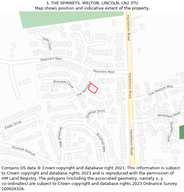 3, THE SPINNEYS, WELTON, LINCOLN, LN2 3TU: Location map and indicative extent of plot