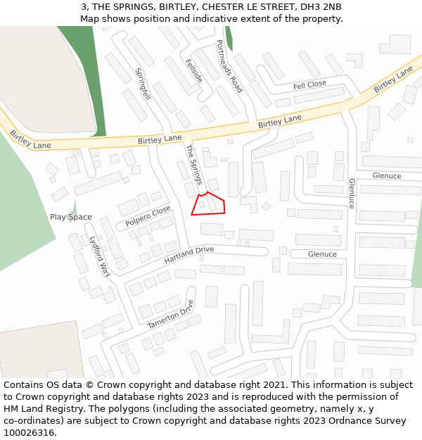 3, THE SPRINGS, BIRTLEY, CHESTER LE STREET, DH3 2NB: Location map and indicative extent of plot