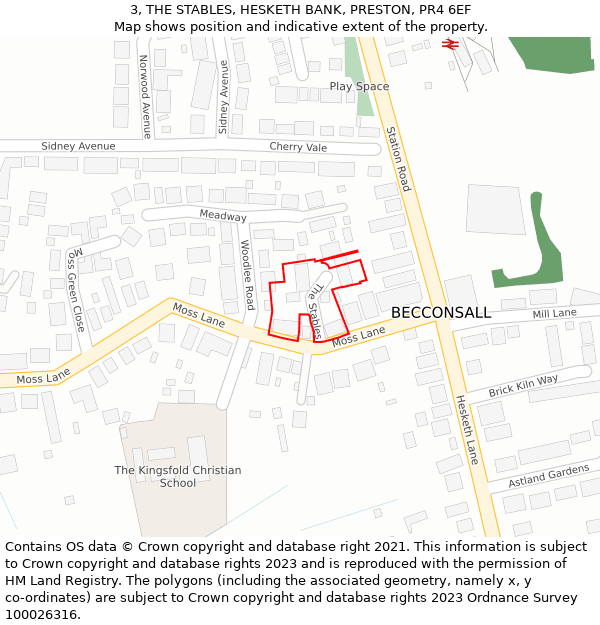 3, THE STABLES, HESKETH BANK, PRESTON, PR4 6EF: Location map and indicative extent of plot