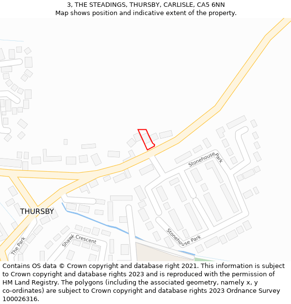 3, THE STEADINGS, THURSBY, CARLISLE, CA5 6NN: Location map and indicative extent of plot