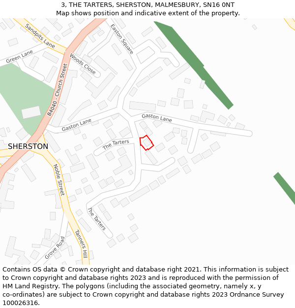 3, THE TARTERS, SHERSTON, MALMESBURY, SN16 0NT: Location map and indicative extent of plot