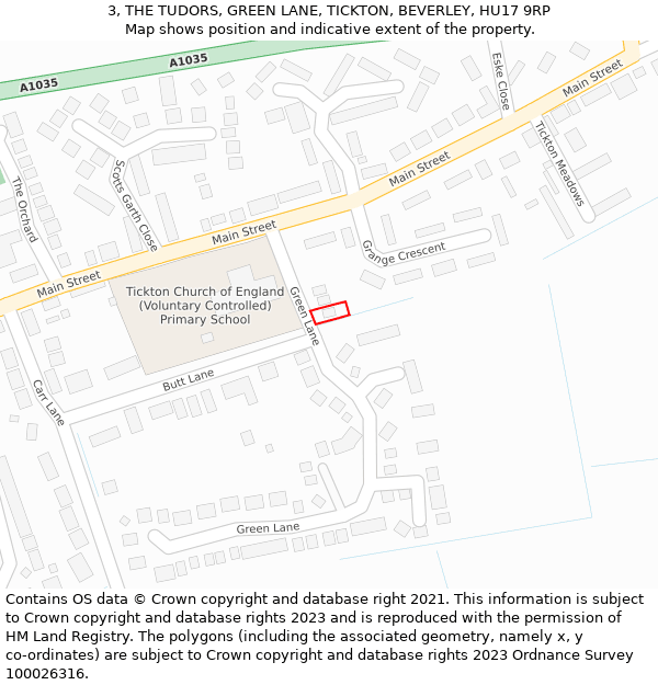 3, THE TUDORS, GREEN LANE, TICKTON, BEVERLEY, HU17 9RP: Location map and indicative extent of plot