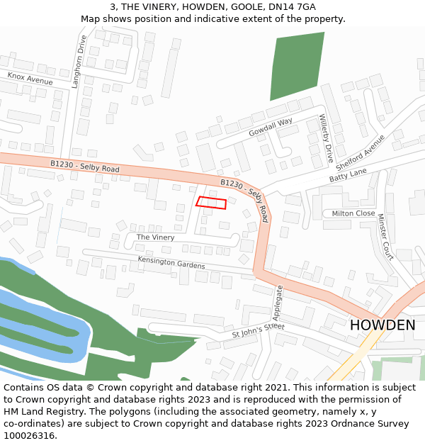 3, THE VINERY, HOWDEN, GOOLE, DN14 7GA: Location map and indicative extent of plot